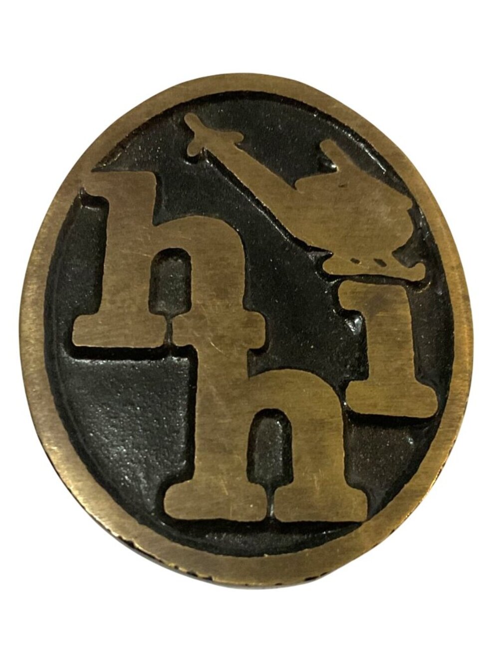 Vintage HHI Helicopter Brass Belt Buckle Provo UT Sightseeing Helicopters 3 x 2